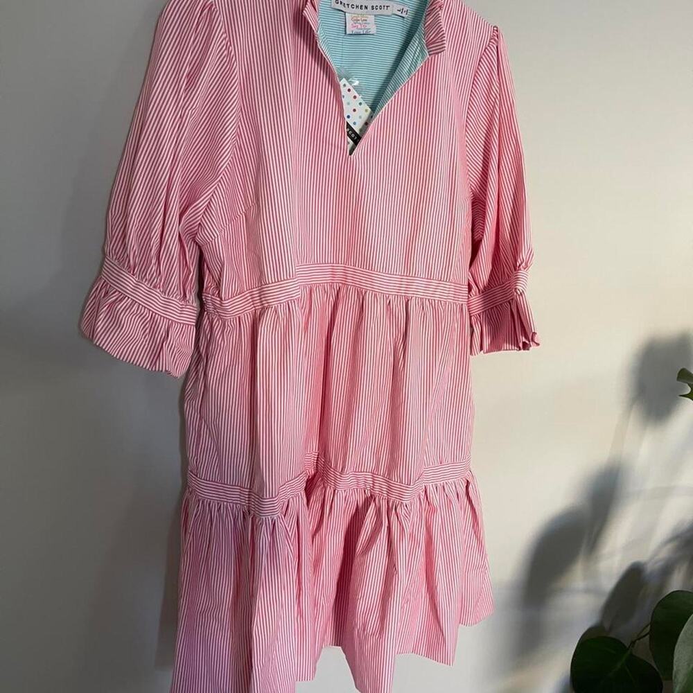 NWT Gretchen Scott Teardrop Stripe Wash & Wear Dress Coral Seafoam L